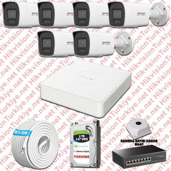 Hikvision 06 İp Güvenlik Kamerası Seti 4mp Colorvu Hibrit